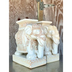 Vintage Regency Glazed Ceramic Elephant Stools - A Pair
