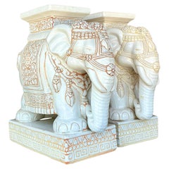 Paire de tabourets éléphants Vintage Regency en céramique émaillée