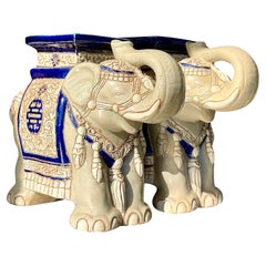 Retro Regency Glazed Ceramic Elephants - a Pair