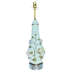 Vintage Regency Glazed Ceramic Floral Lamp After Meissen