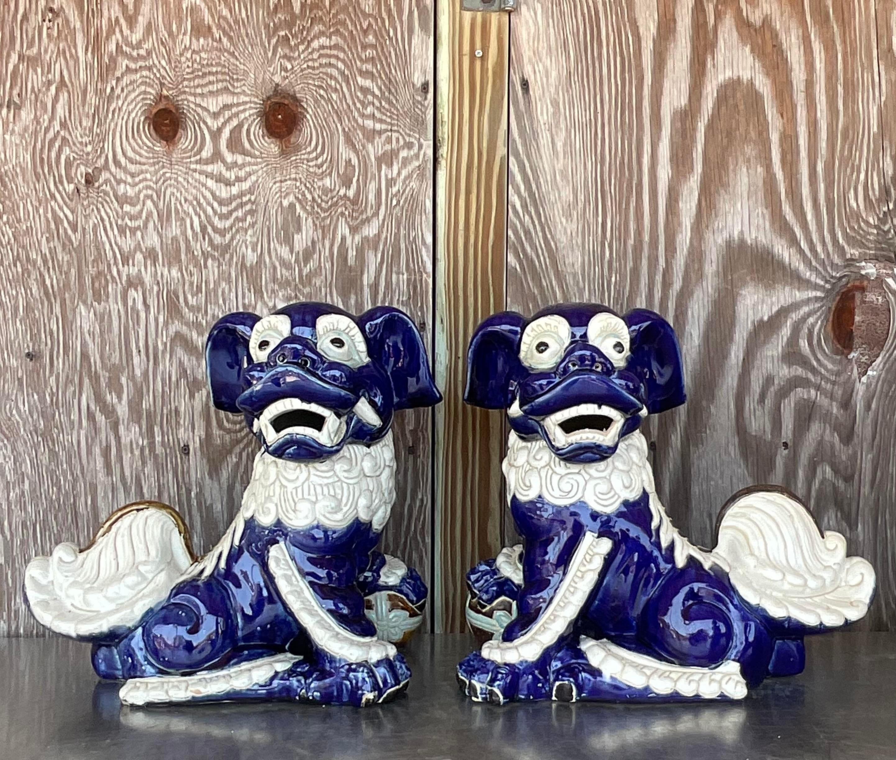 Vintage Regency Glazed Ceramic Foo Dogs - a Pair For Sale 3