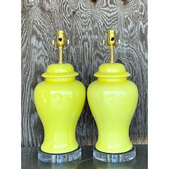 Vintage Regency Glazed Ceramic Ginger Jar Lamps - A Pair