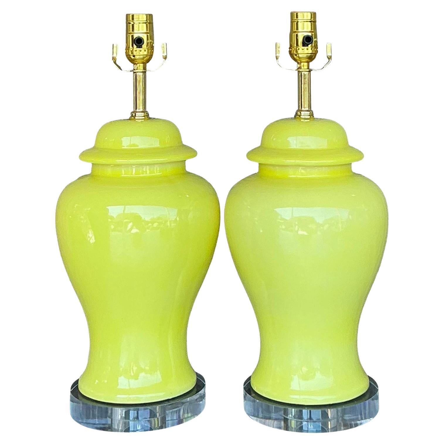 Lampade Ginger Jar in ceramica smaltata Regency d'epoca - Una coppia