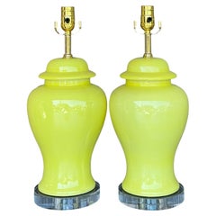 Lampade Ginger Jar in ceramica smaltata Regency d'epoca - Una coppia