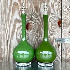 Vintage Regency Glazed Ceramic Lamps, a Pair