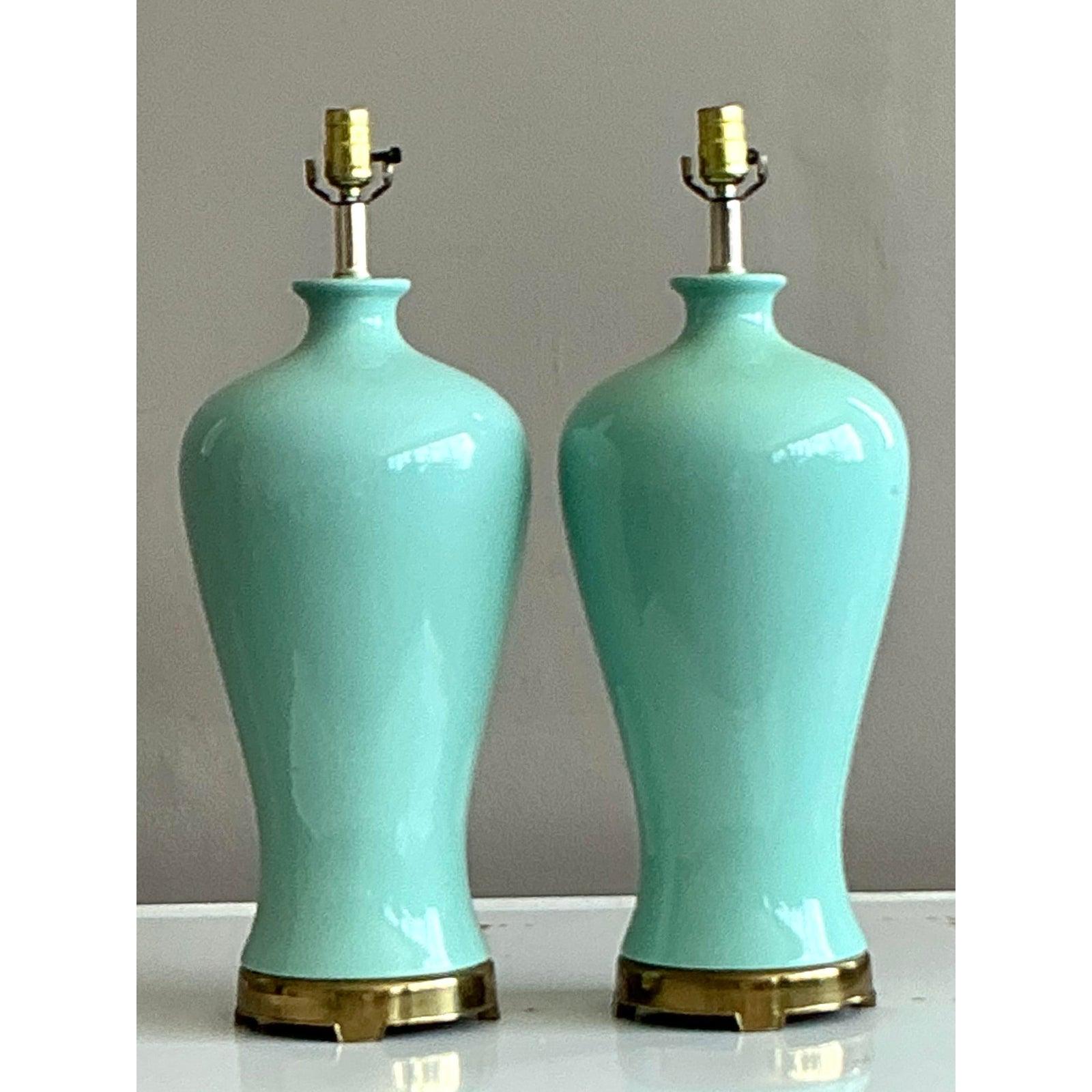 Lampade in ceramica smaltata vintage Regency - una coppia in vendita 1