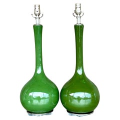 Vintage Regency Glazed Ceramic Lamps, a Pair