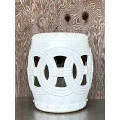 Tabouret bas Regency vintage en céramique émaillée