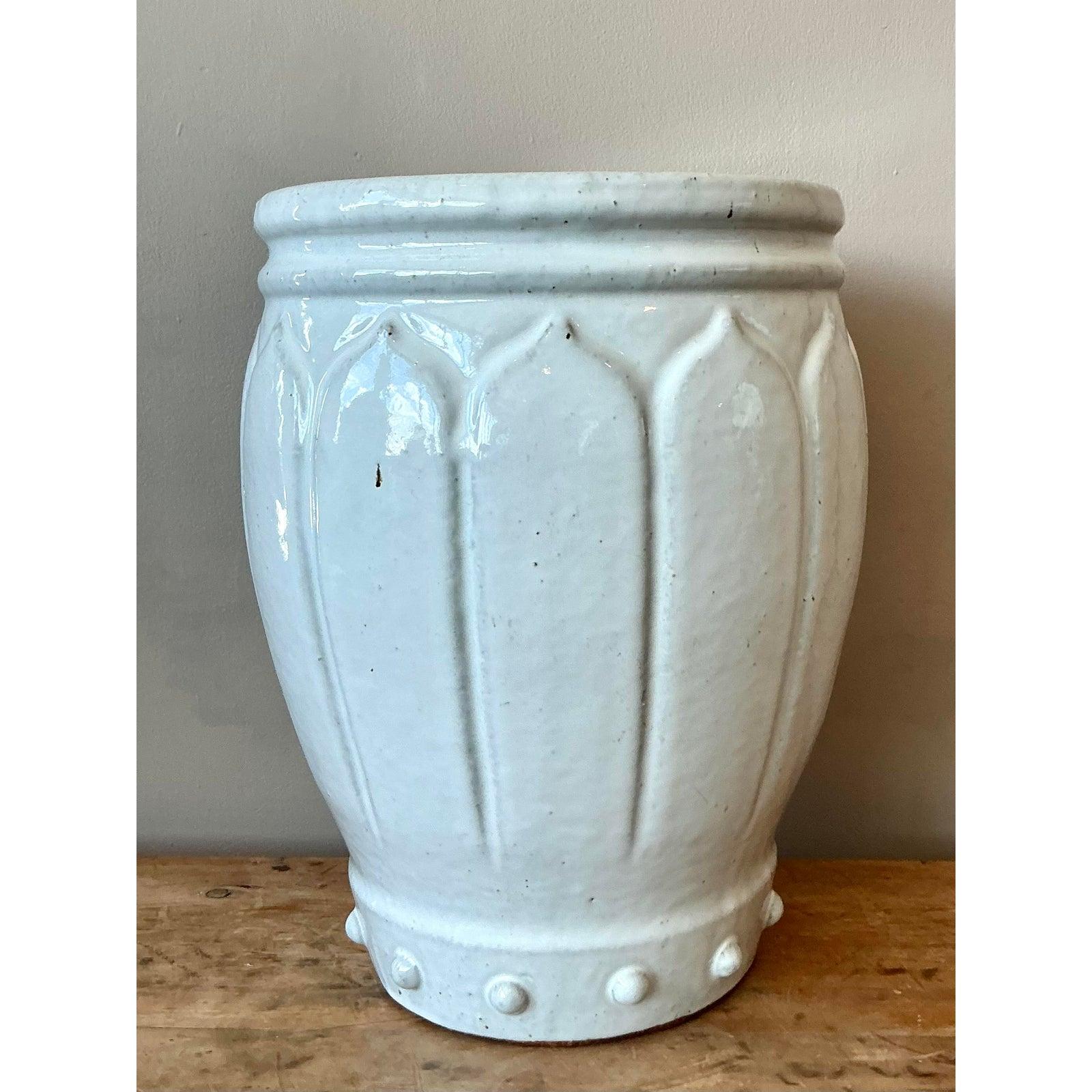 Vintage Regency Glazed Ceramic Low Stool siglo XX en venta
