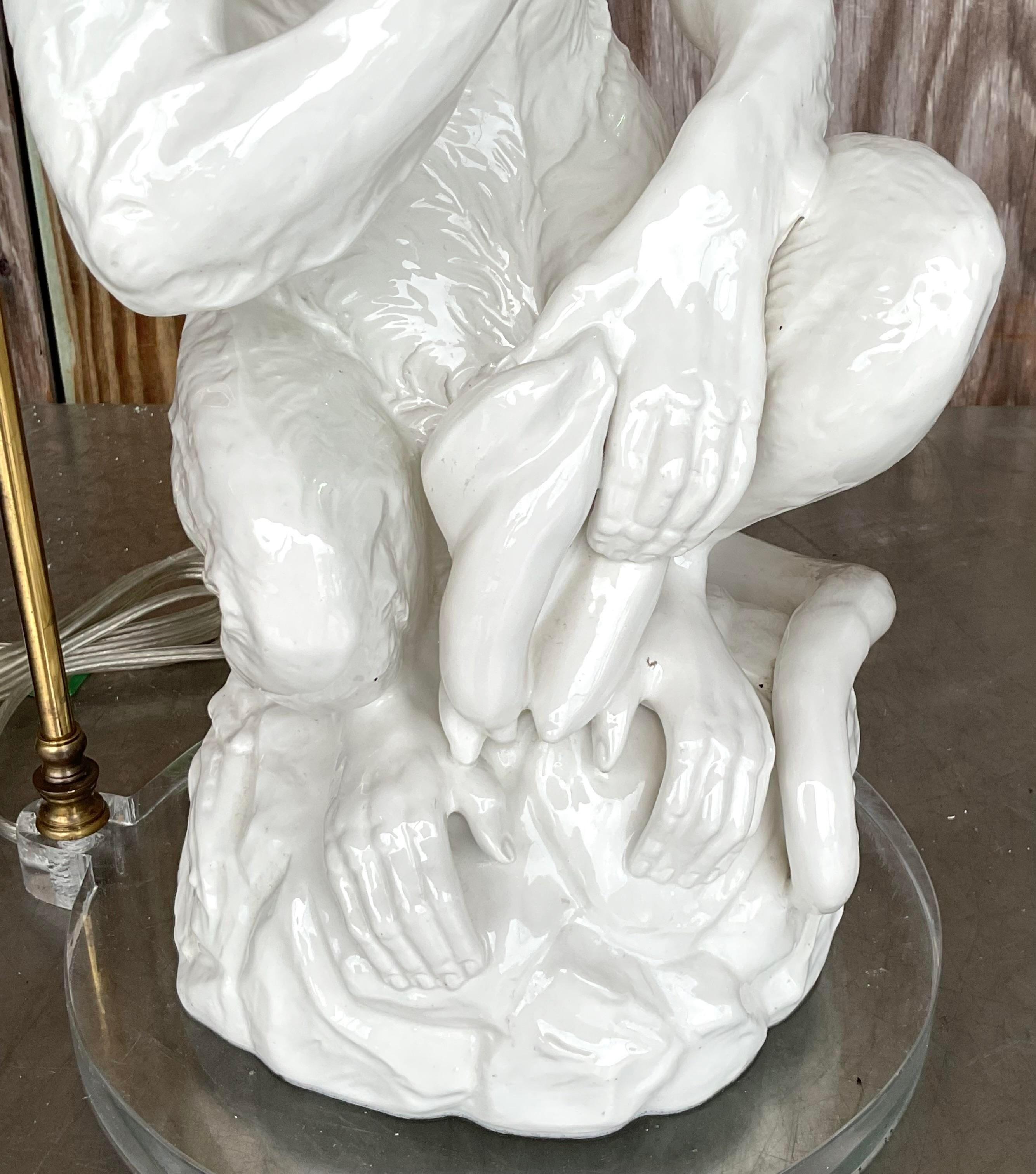 Lampe singe vintage Regency en céramique émaillée Bon état - En vente à west palm beach, FL