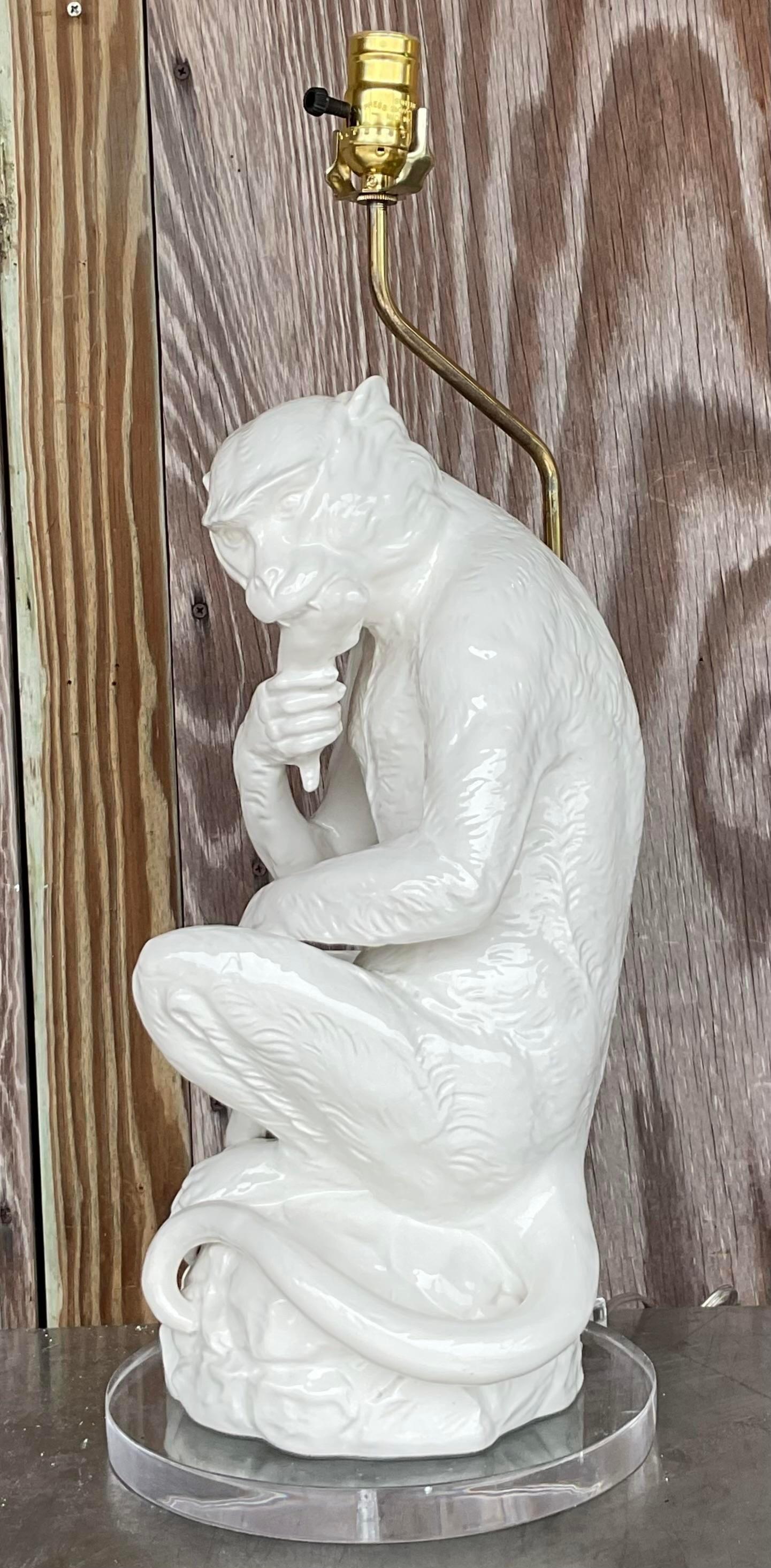 Lampe singe vintage Regency en céramique émaillée en vente 1