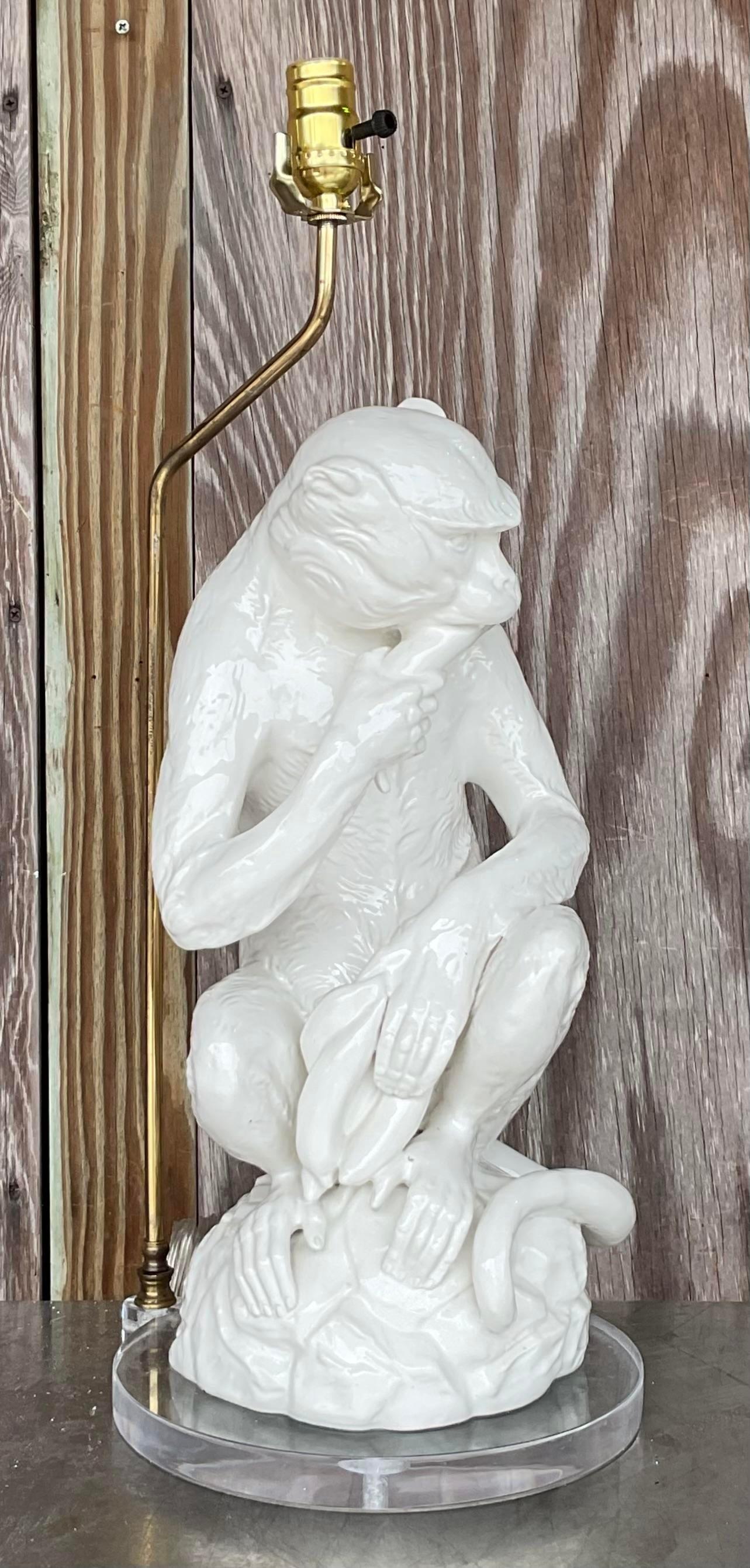 Lampe singe vintage Regency en céramique émaillée en vente 2