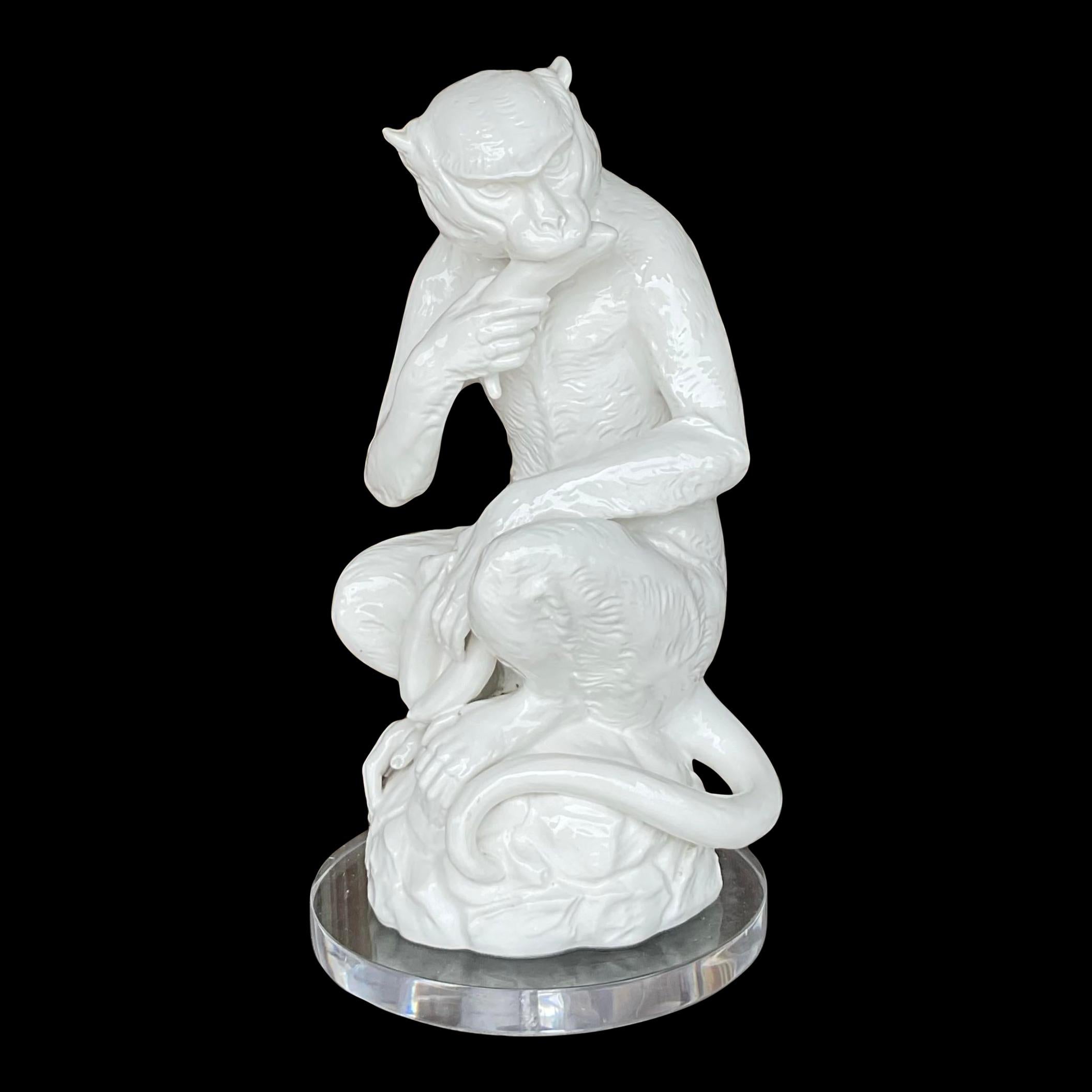 Lampe singe vintage Regency en céramique émaillée en vente 3
