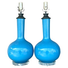 Vintage Regency Glazed Ceramic Onion Bulb Lamps, a Pair