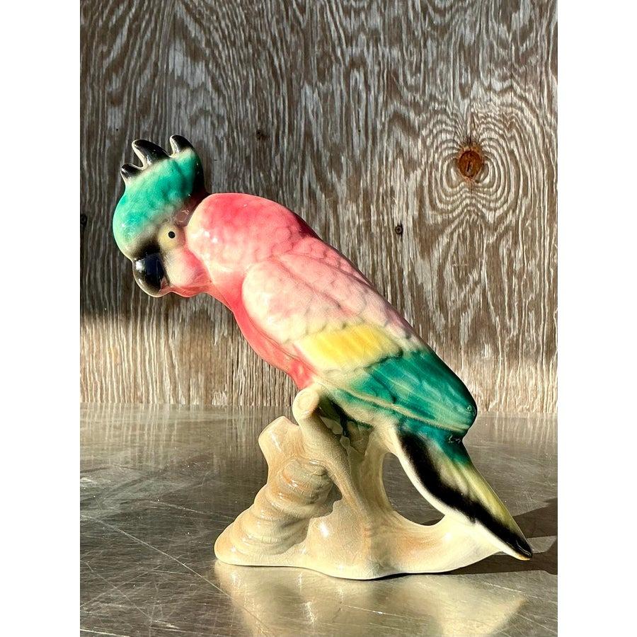 Vintage Regency glasierte Keramik Papagei im Angebot 1