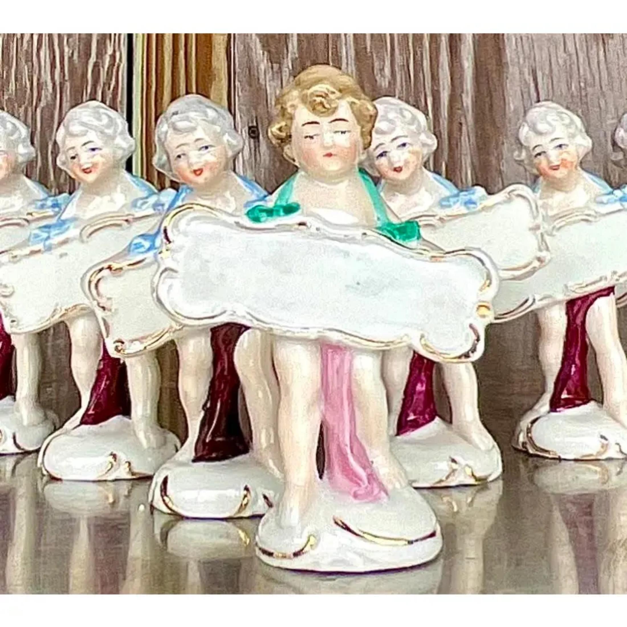 Japanese Vintage Regency Glazed Ceramic Place Holders - Set of 13 For Sale