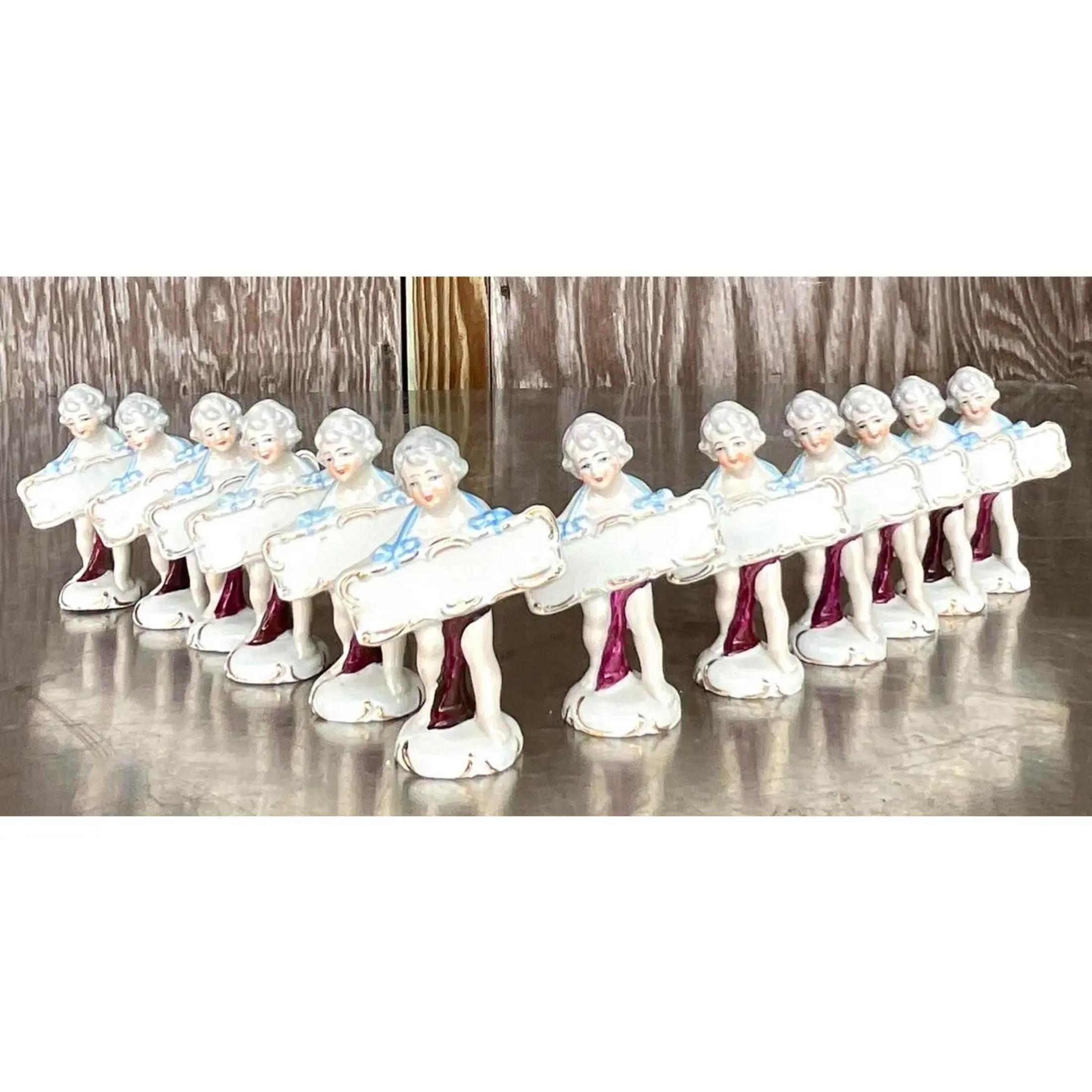 Vintage Regency Glazed Ceramic Place Holders - Set of 13 In Good Condition In west palm beach, FL