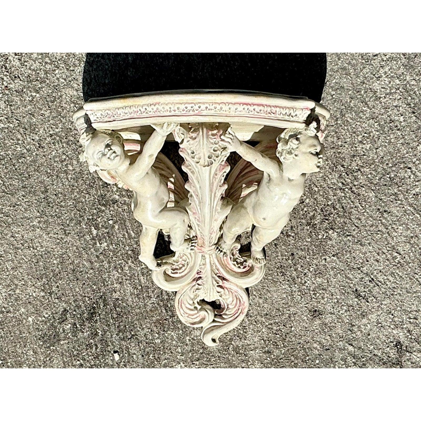 Bracelet chérubin vintage Regency en céramique émaillée en vente 1