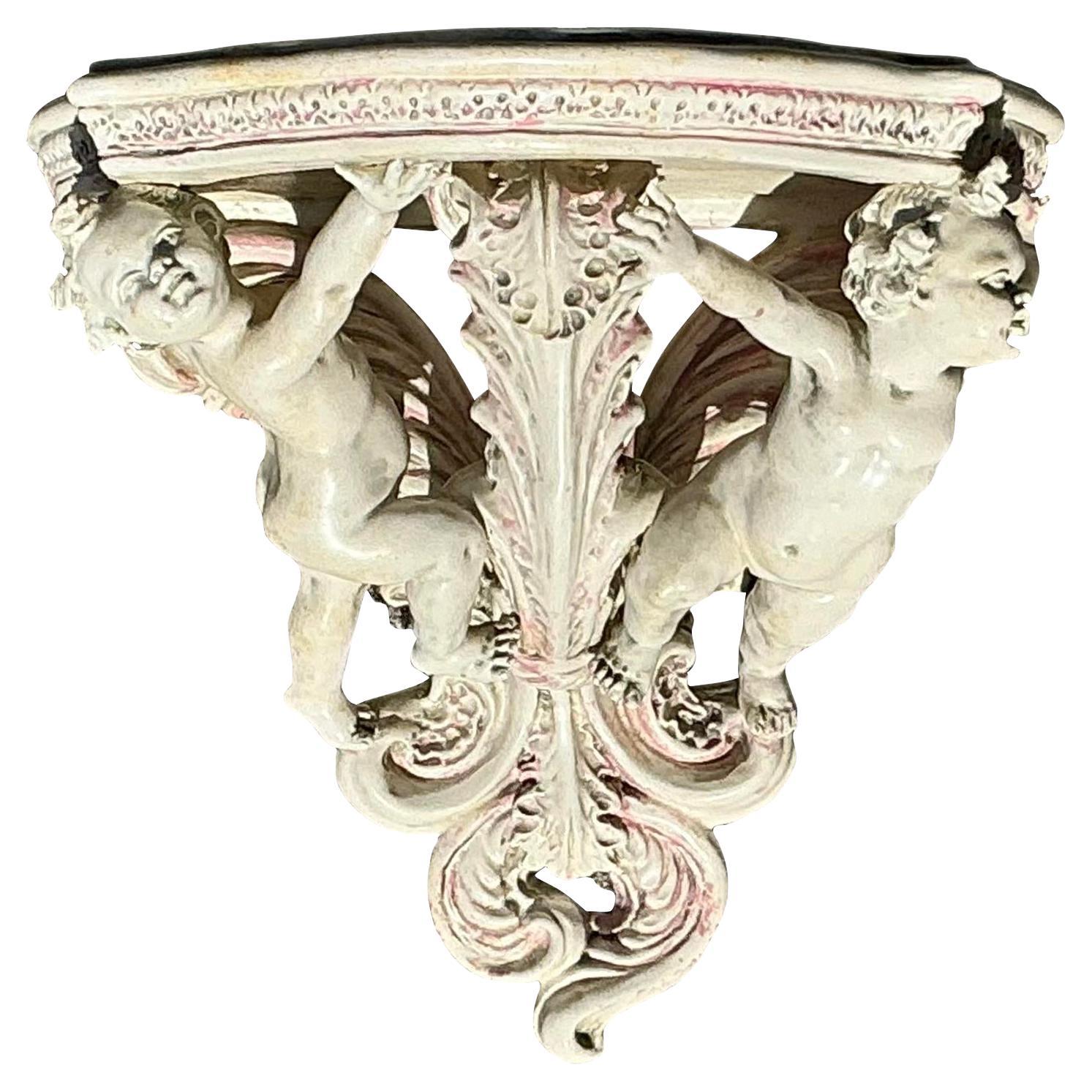 Vintage Regency-Kommodenhalterung aus glasierter Keramik mit Putten, Cherub