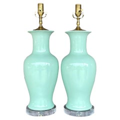 Vintage Regency Glazed Ceramic Table Lamps - a Pair