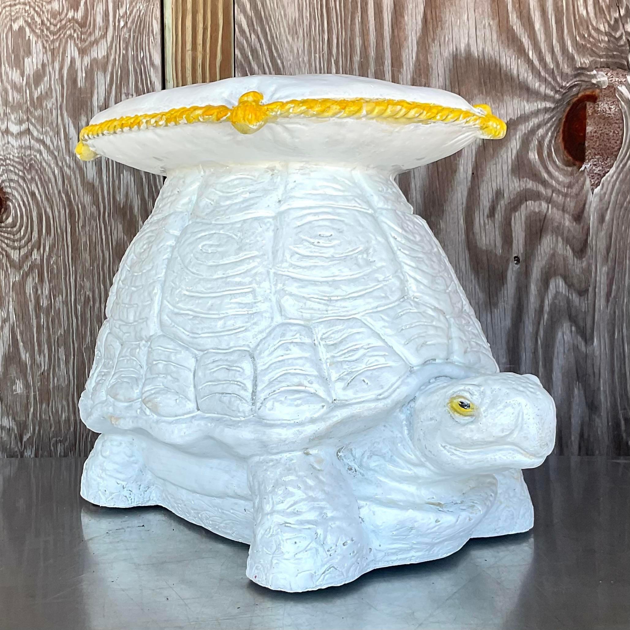 Vintage Regency Glazed Ceramic Turtle Stool In Fair Condition In West Palm Beach, FL