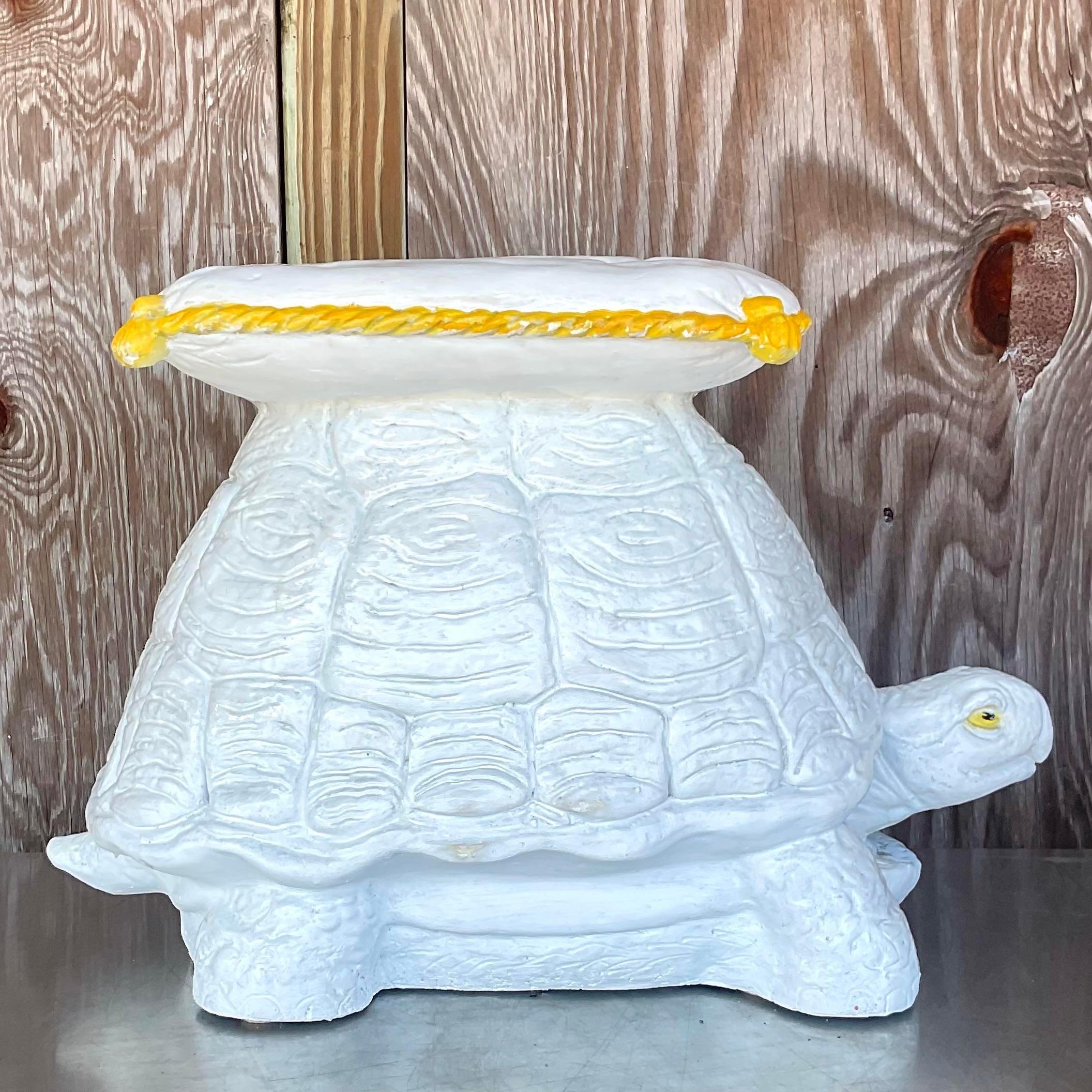 Vintage Regency Glazed Ceramic Turtle Stool 1