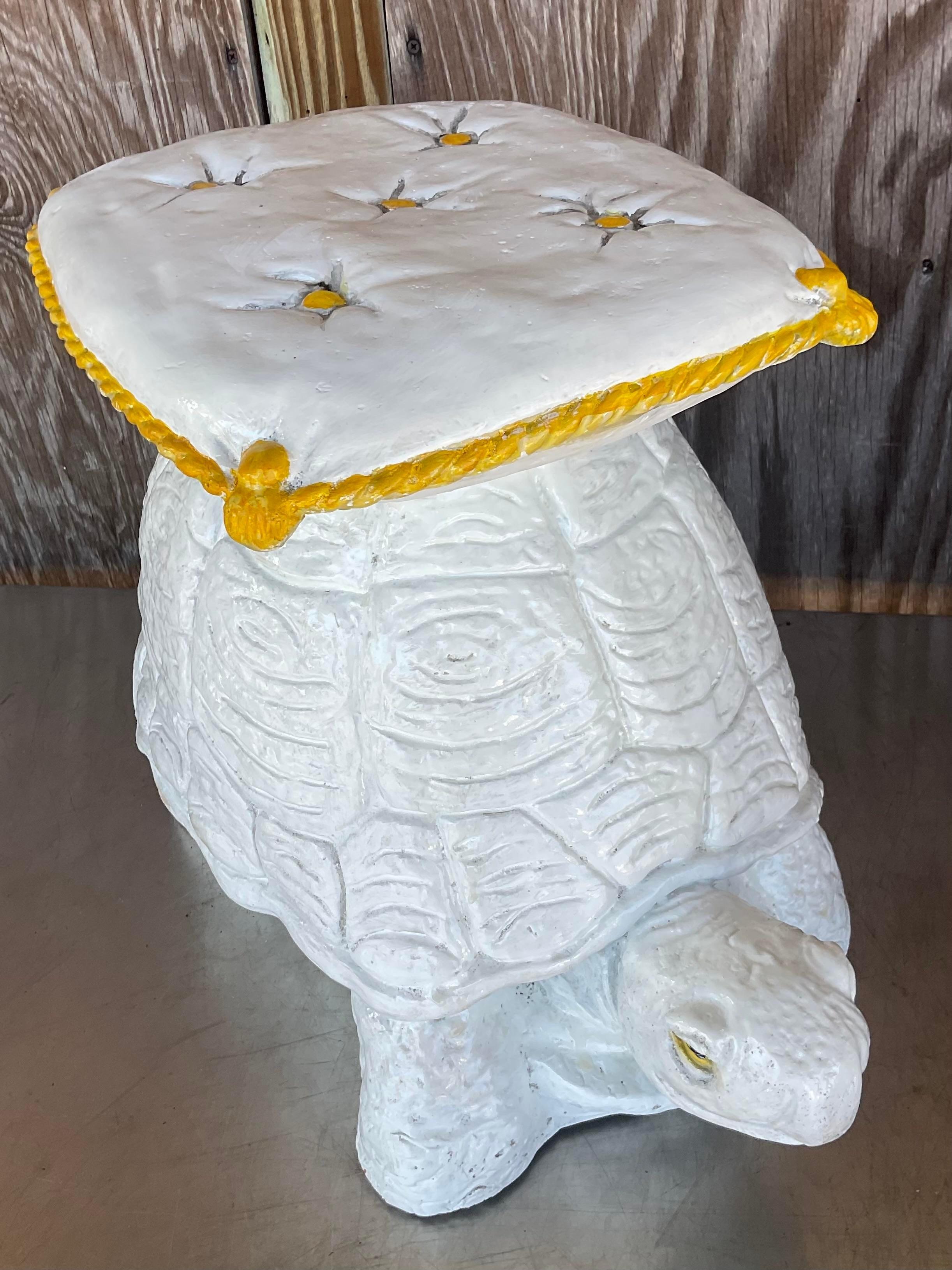 Vintage Regency Glazed Ceramic Turtle Stool 2