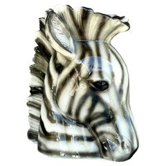 Vintage Regency Glazed Ceramic Zebra Head Vase