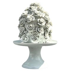 Vintage Regency Glazed Porcelain Rose Cake on Pedestal