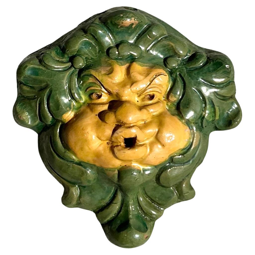 Escultura Vintage Regency de Terracota Esmaltada con Cara
