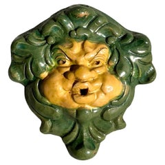 Vintage Regency Glazed Terracotta Face Sculpture