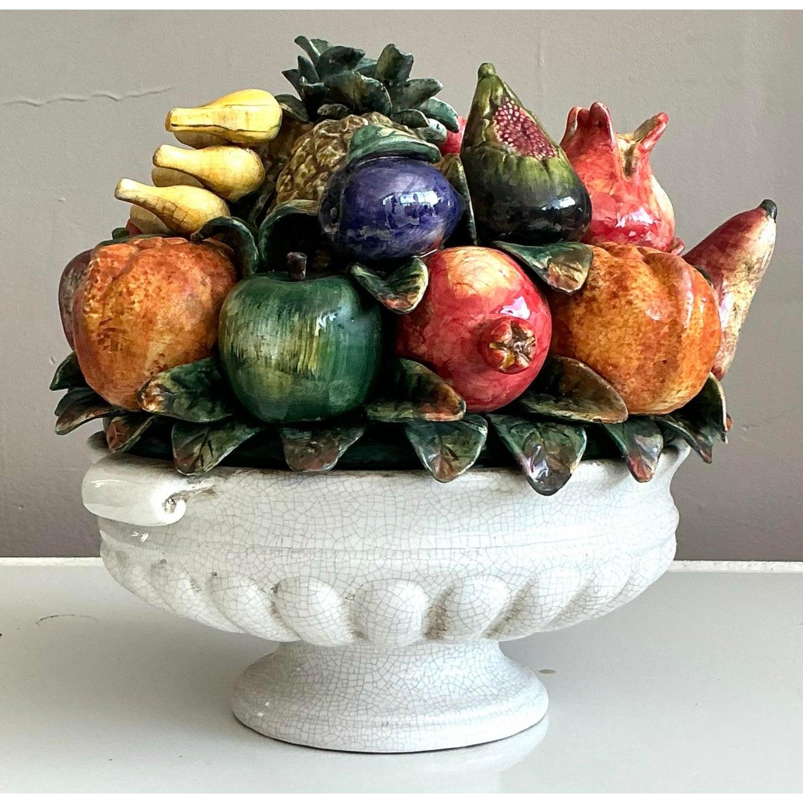 Italiano Fruttiera in terracotta smaltata vintage Regency in vendita