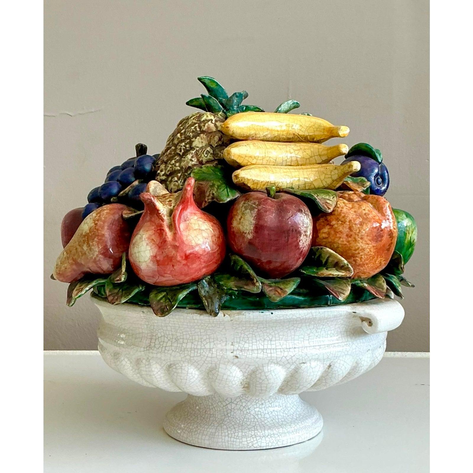 XX secolo Fruttiera in terracotta smaltata vintage Regency in vendita