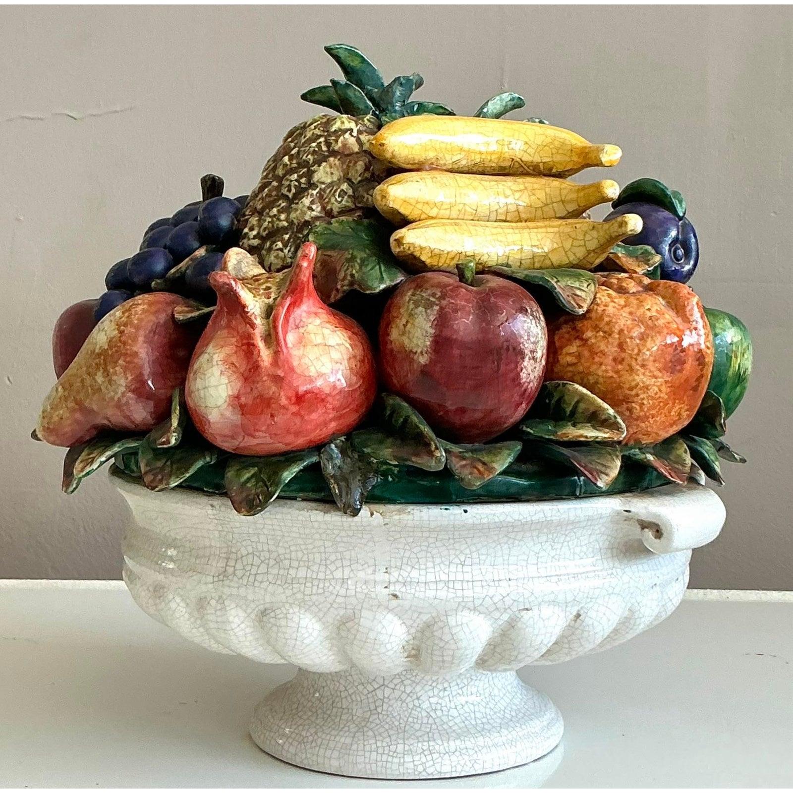 Terracotta Fruttiera in terracotta smaltata vintage Regency in vendita