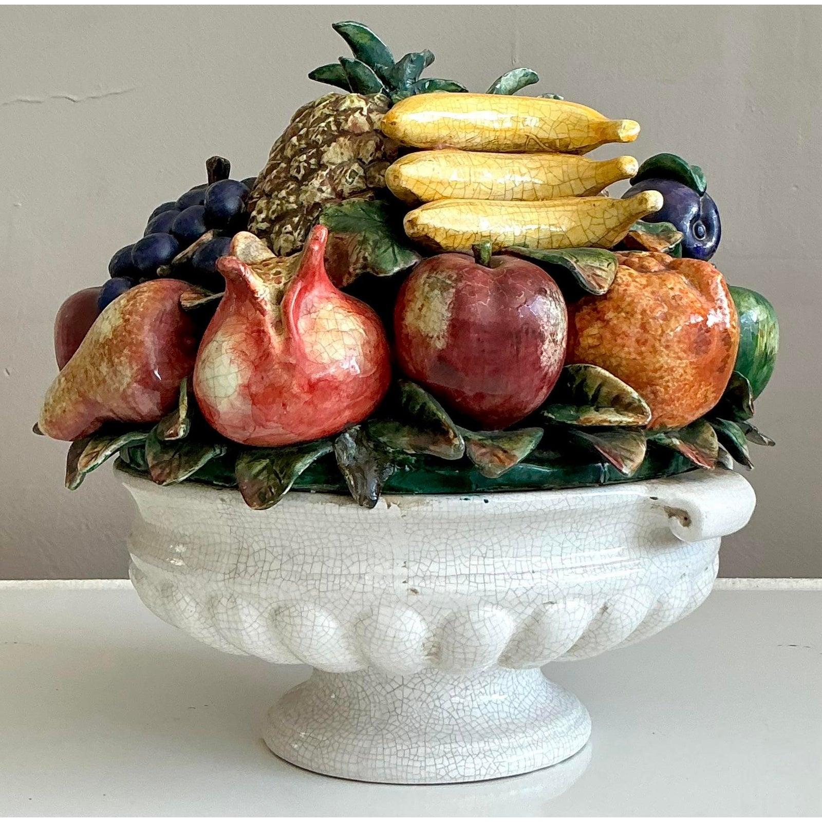 Fruttiera in terracotta smaltata vintage Regency in vendita 1