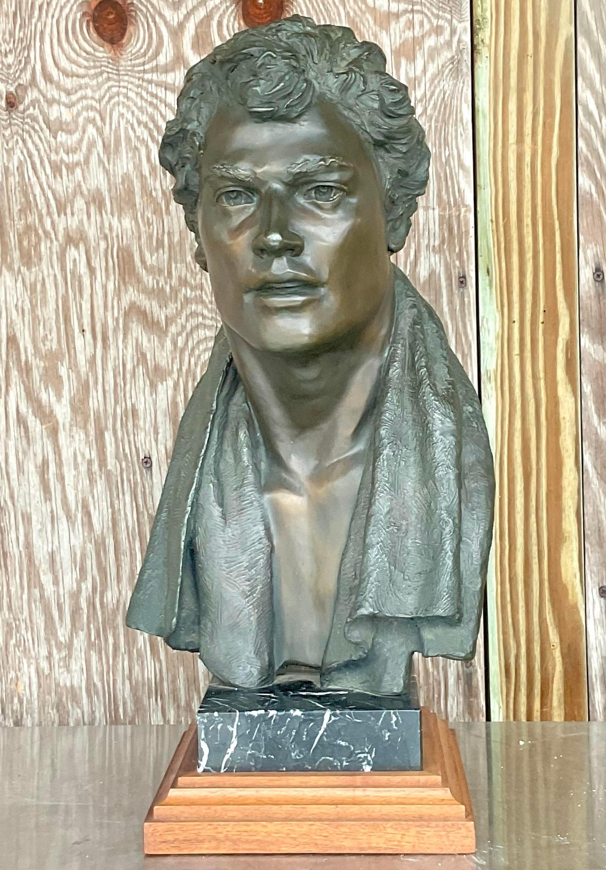 American Vintage Regency Glenda Goodacre Attributed Bronze Bust of Man For Sale