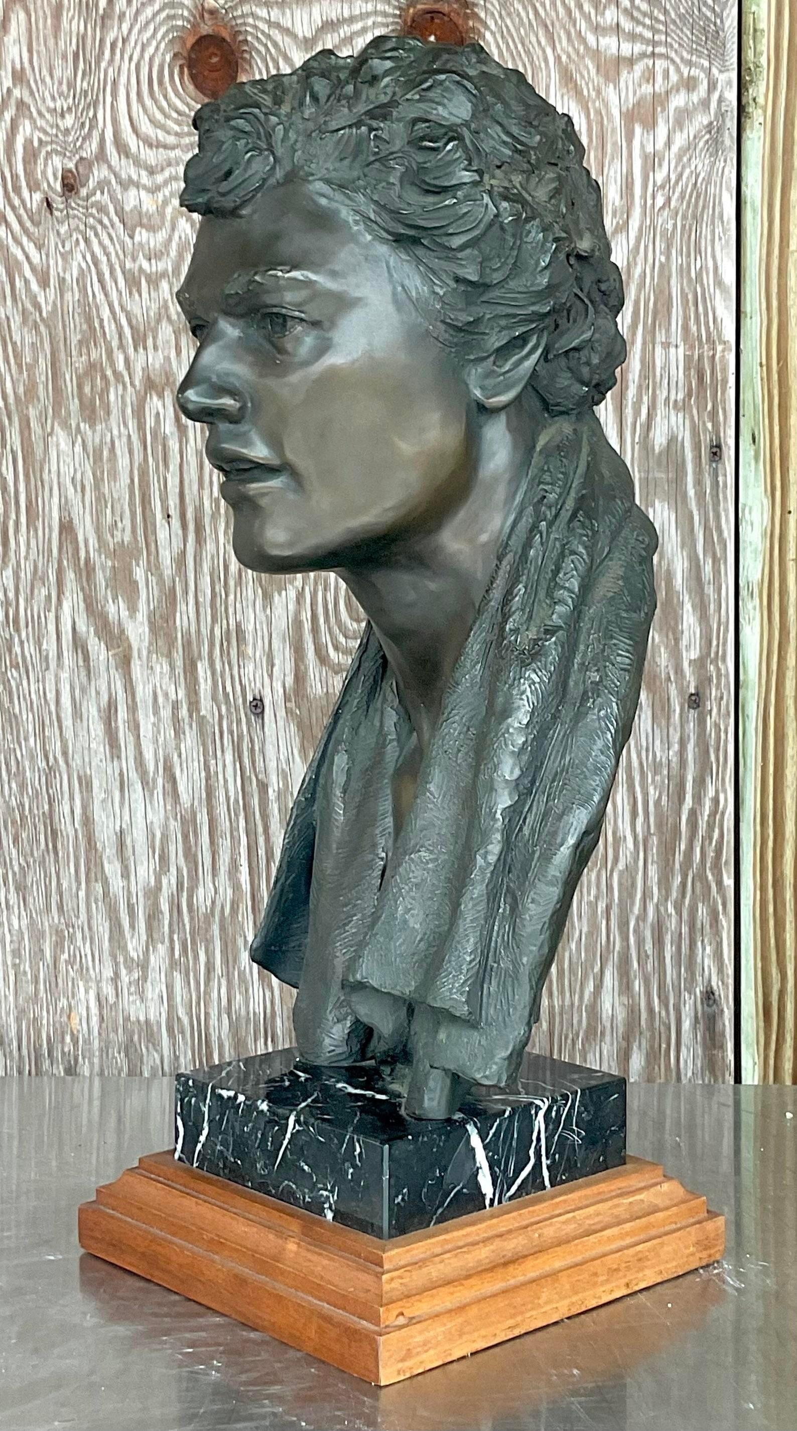 20th Century Vintage Regency Glenda Goodacre Attributed Bronze Bust of Man For Sale