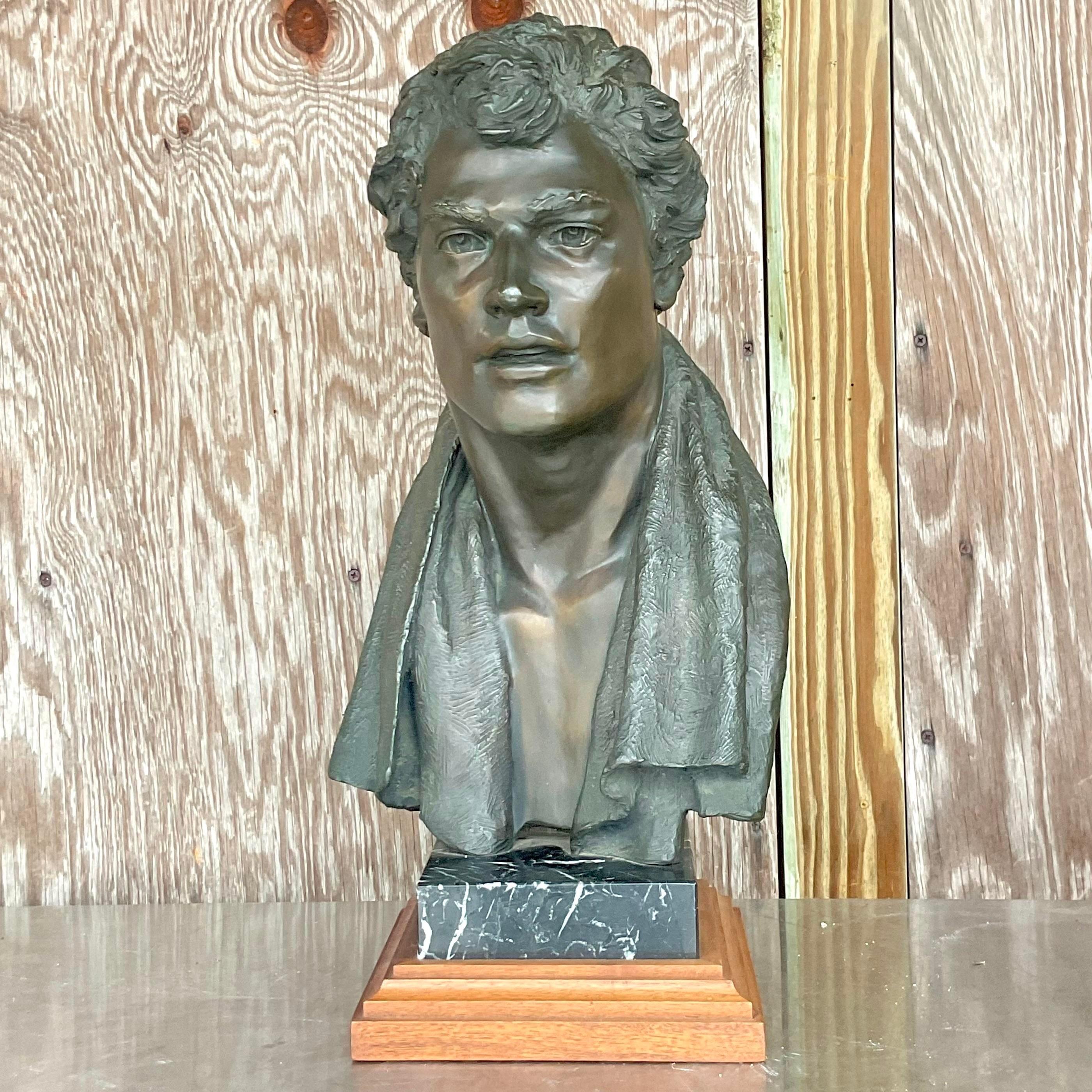 Vintage Regency Glenda Goodacre Attributed Bronze Bust of Man For Sale 1