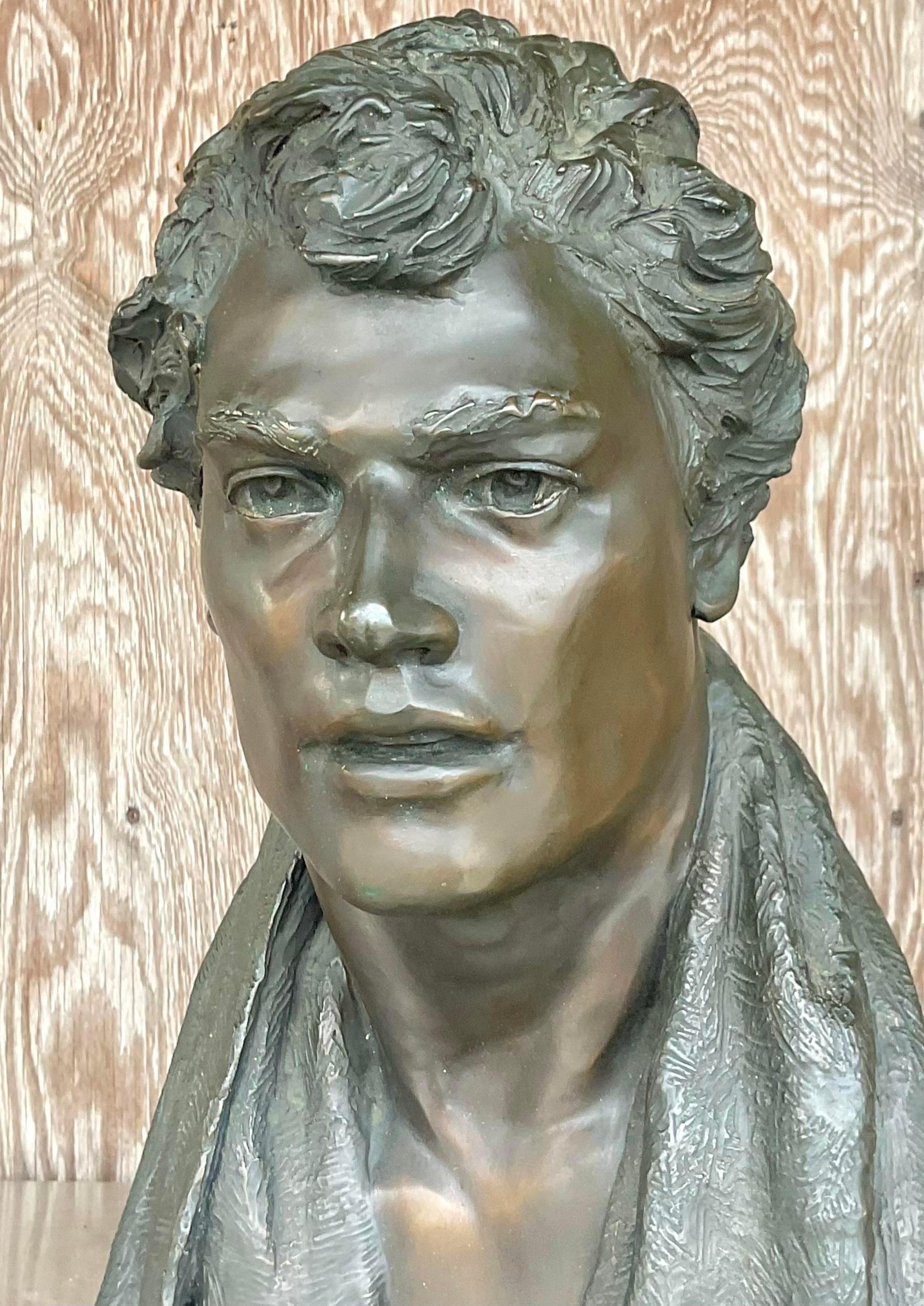 Vintage Regency Glenda Goodacre Attributed Bronze Bust of Man For Sale 2