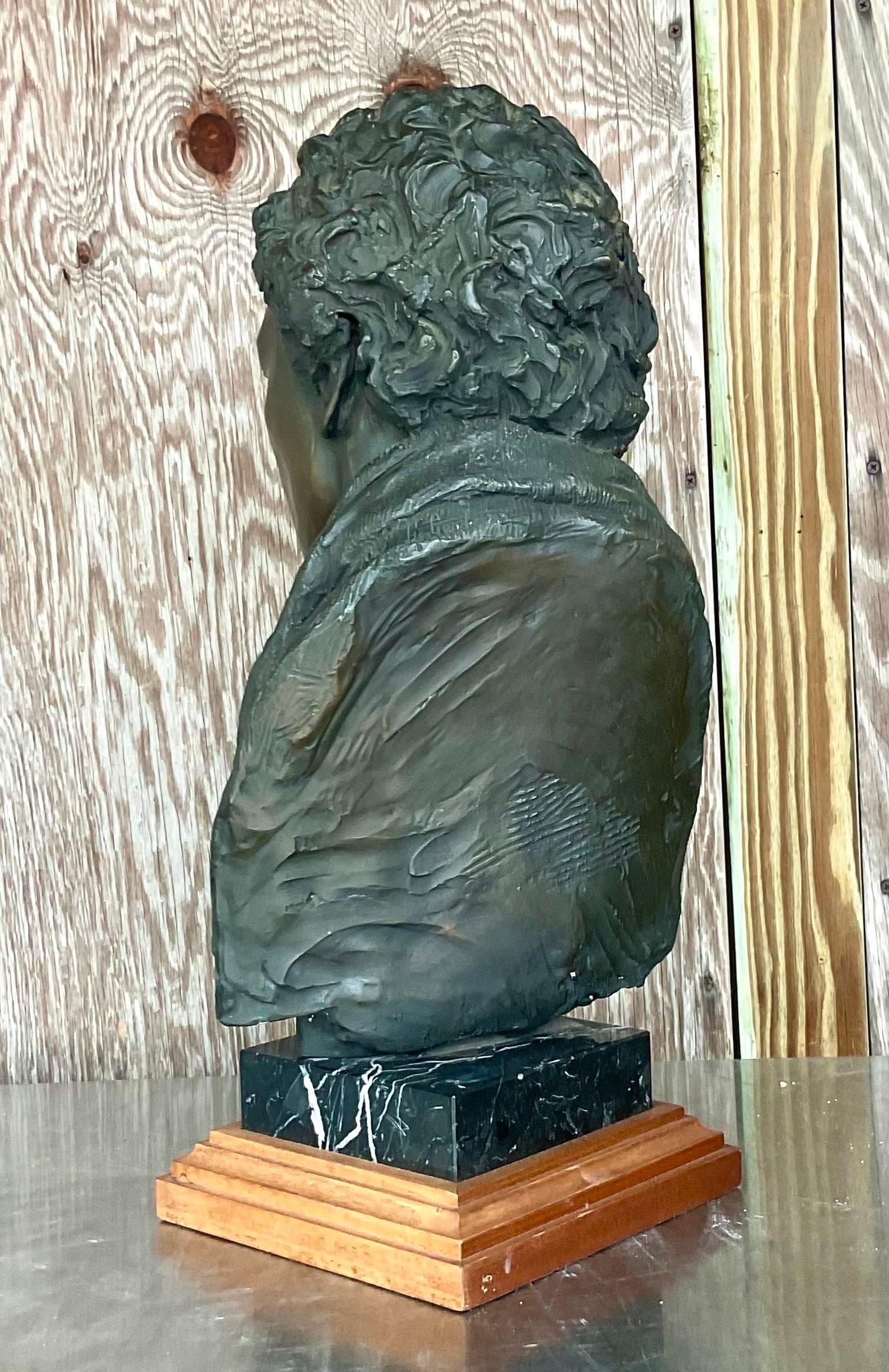 Vintage Regency Glenda Goodacre Attributed Bronze Bust of Man For Sale 3