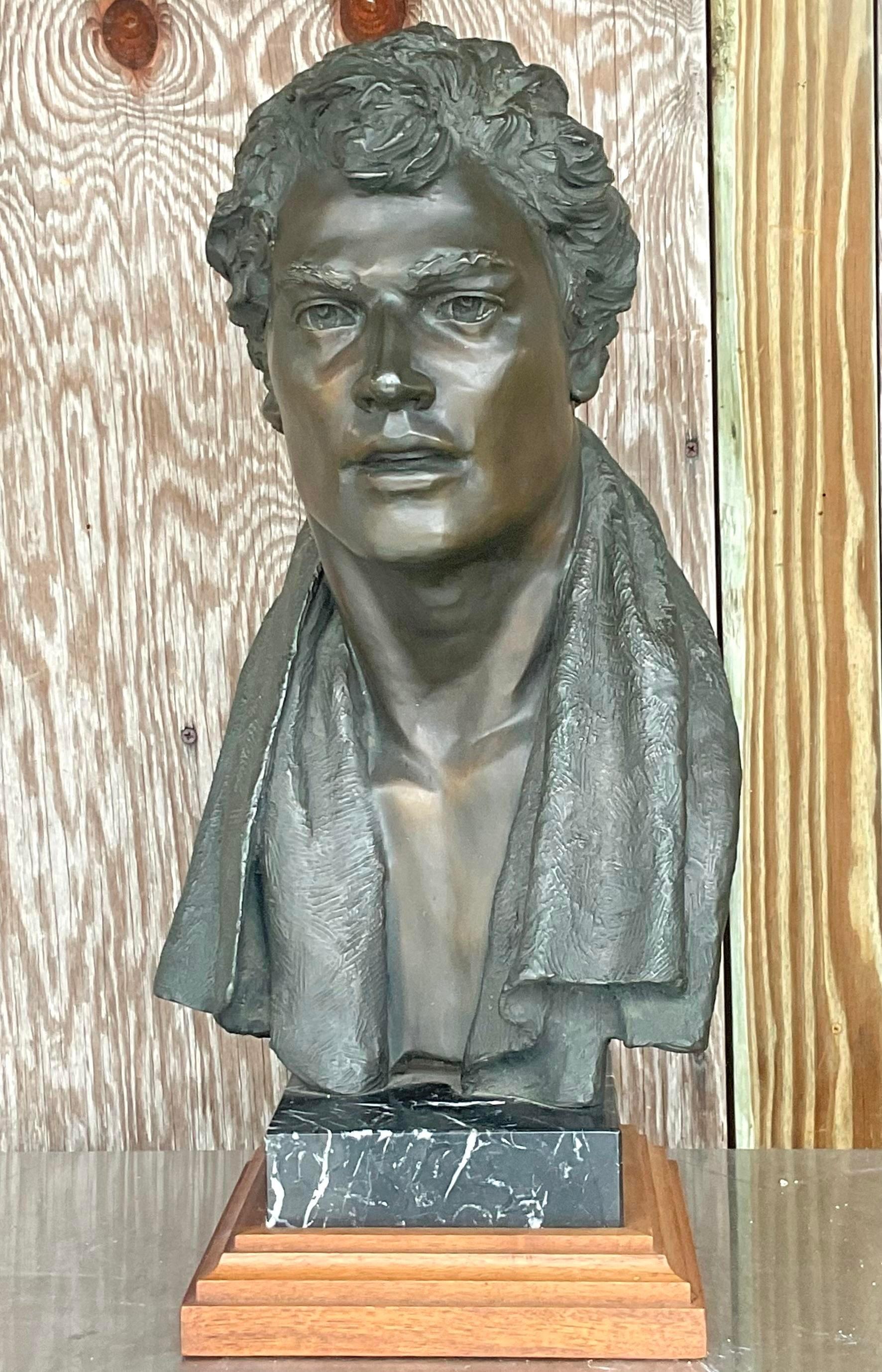 Vintage Regency Glenda Goodacre Attributed Bronze Bust of Man For Sale 4