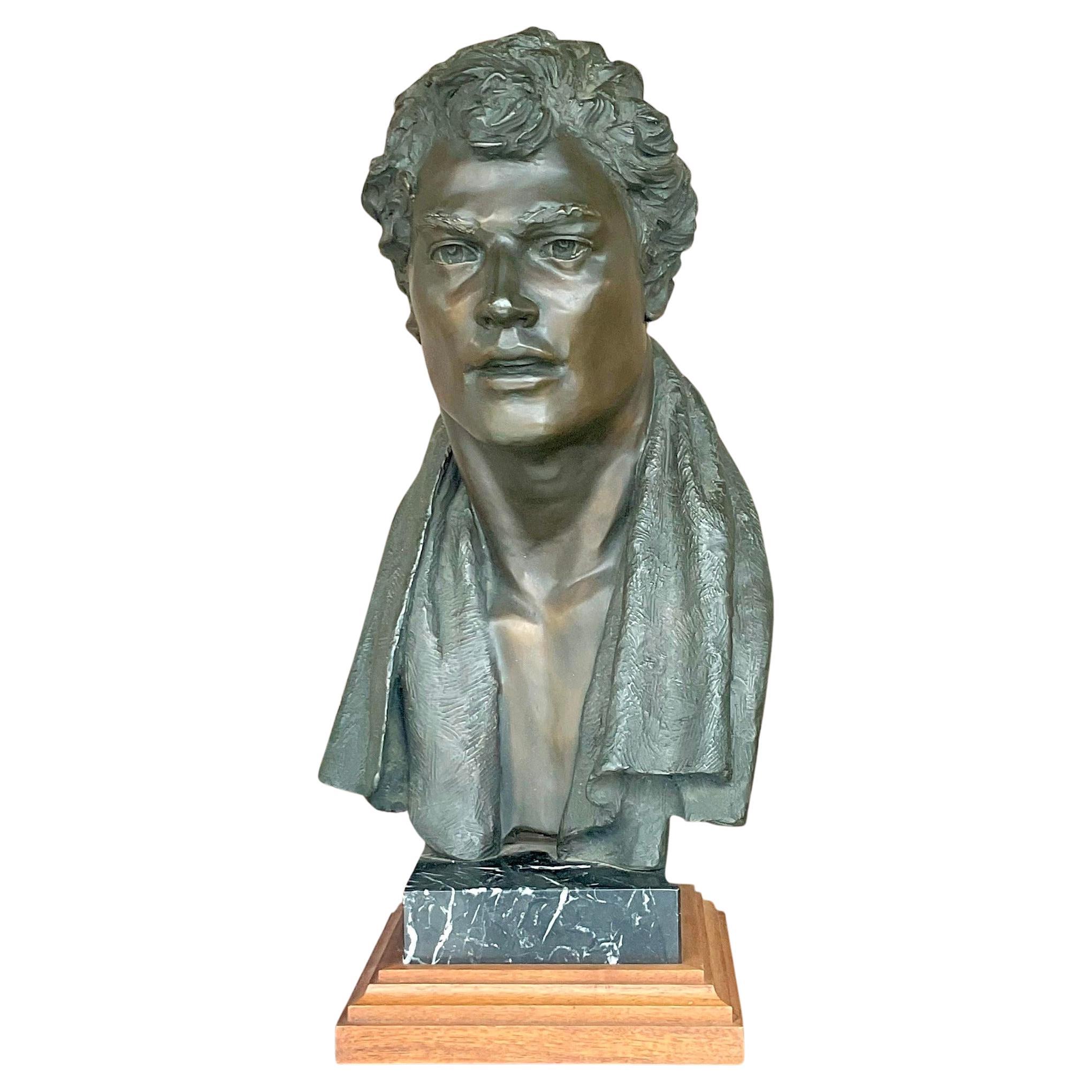 Vintage Regency Glenda Goodacre Attributed Bronze Bust of Man For Sale