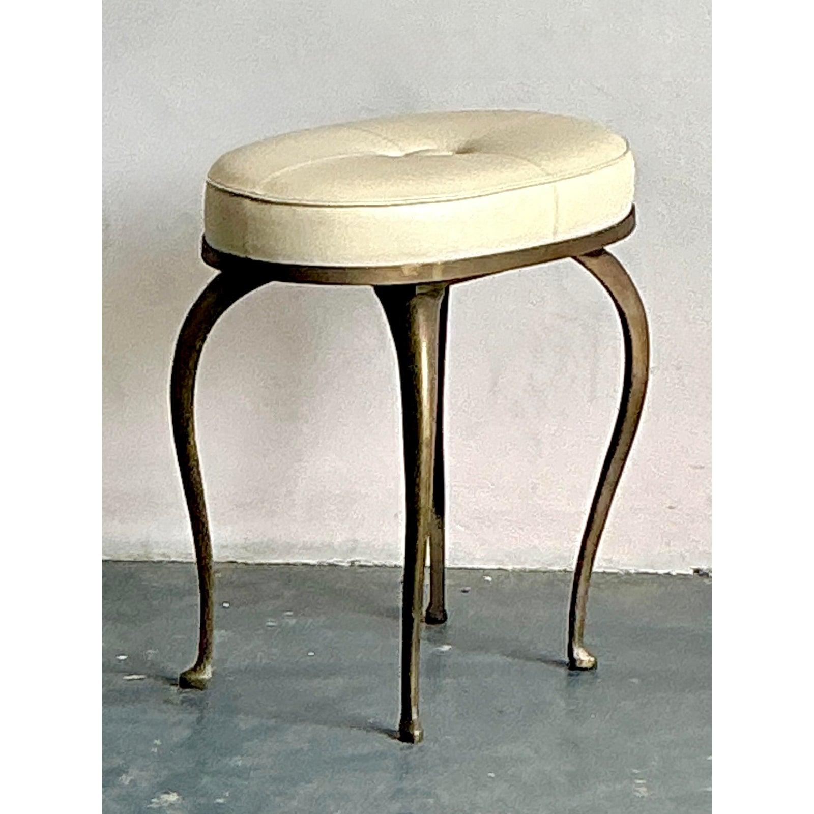 American Vintage Regency Global Views Tufted Low Stool For Sale