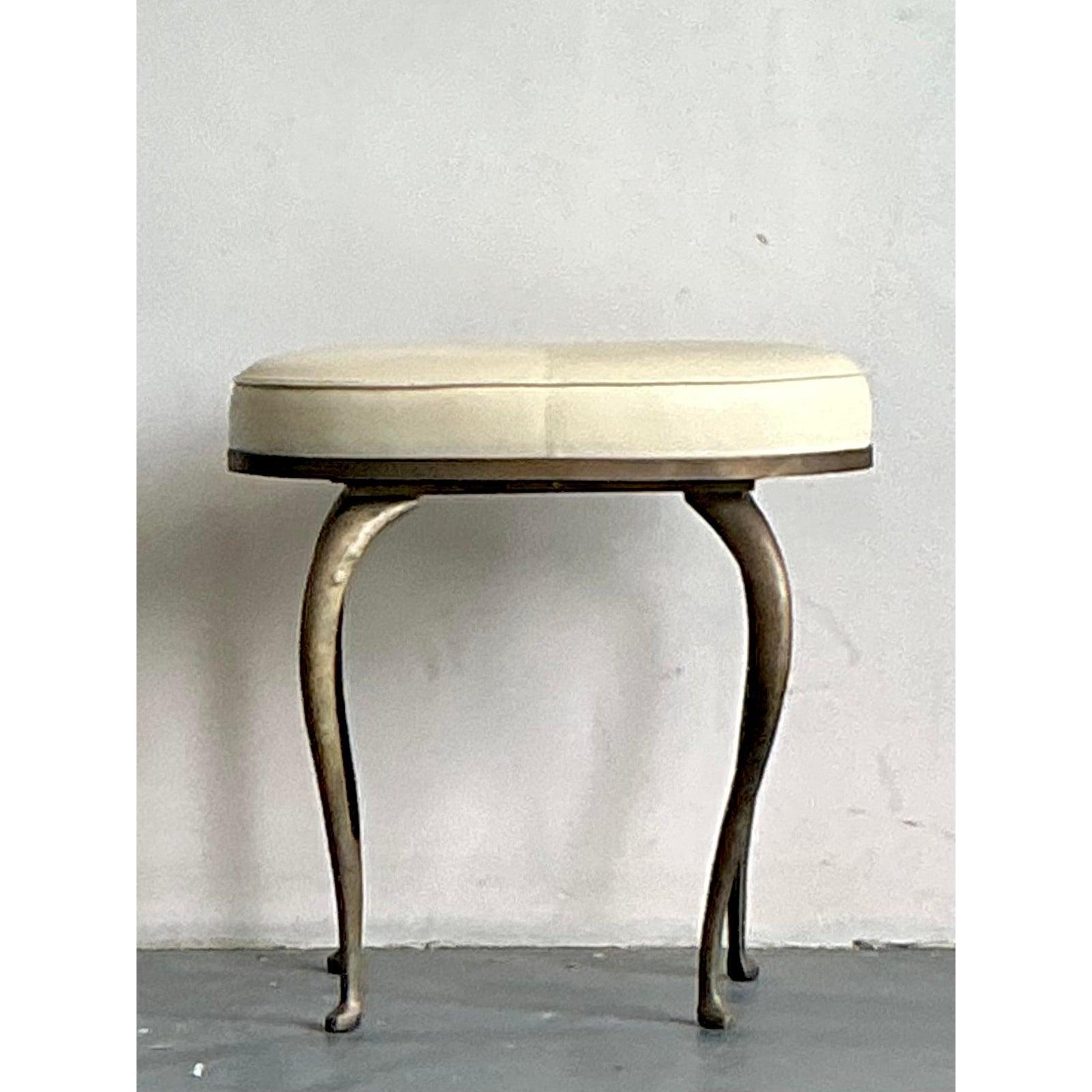 Vintage Regency Global Views Tufted Low Stool In Good Condition For Sale In West Palm Beach, FL