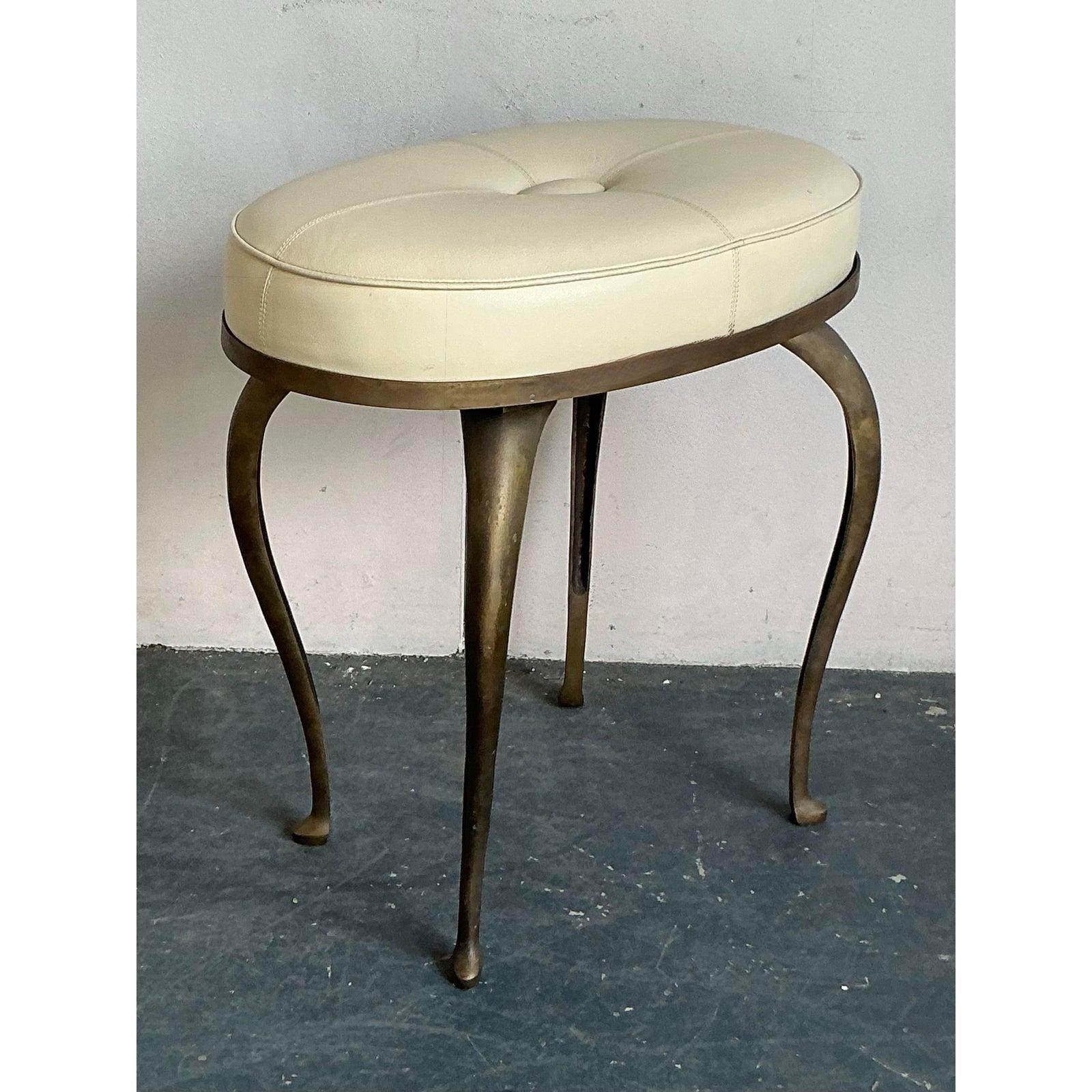 Contemporary Vintage Regency Global Views Tufted Low Stool For Sale