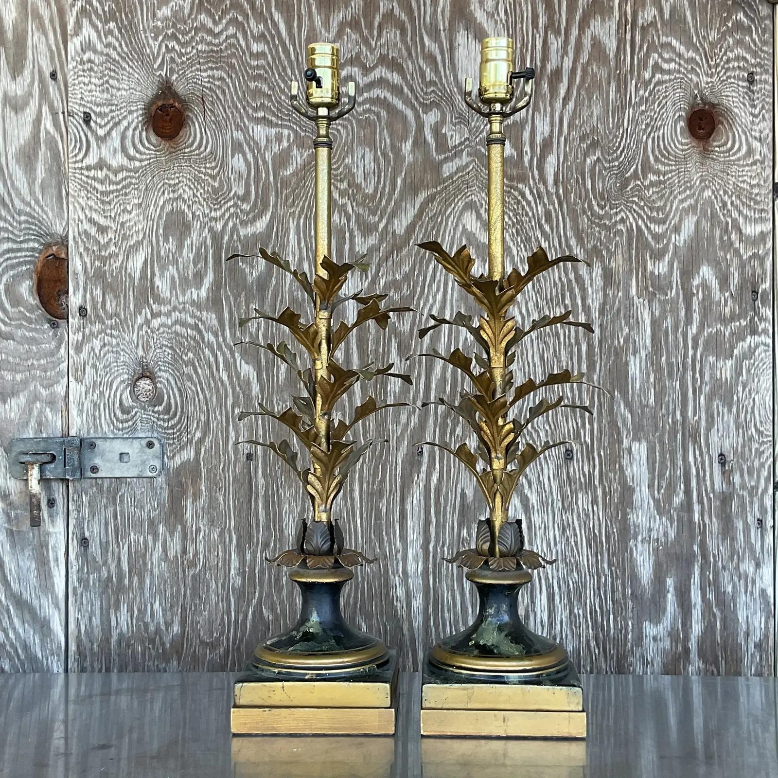North American Vintage Regency Gold Leaf Lamps - a Pair For Sale