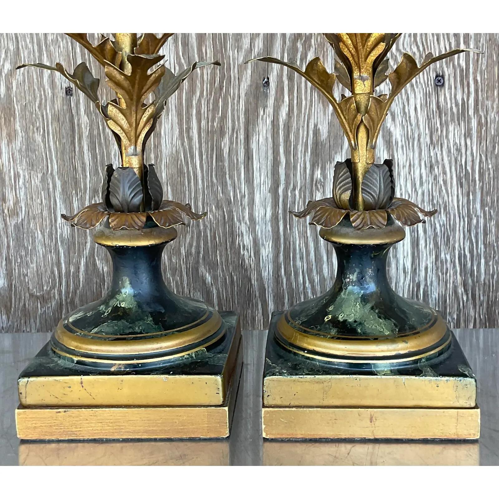 Vintage Regency Gold Leaf Lamps - a Pair In Good Condition For Sale In west palm beach, FL
