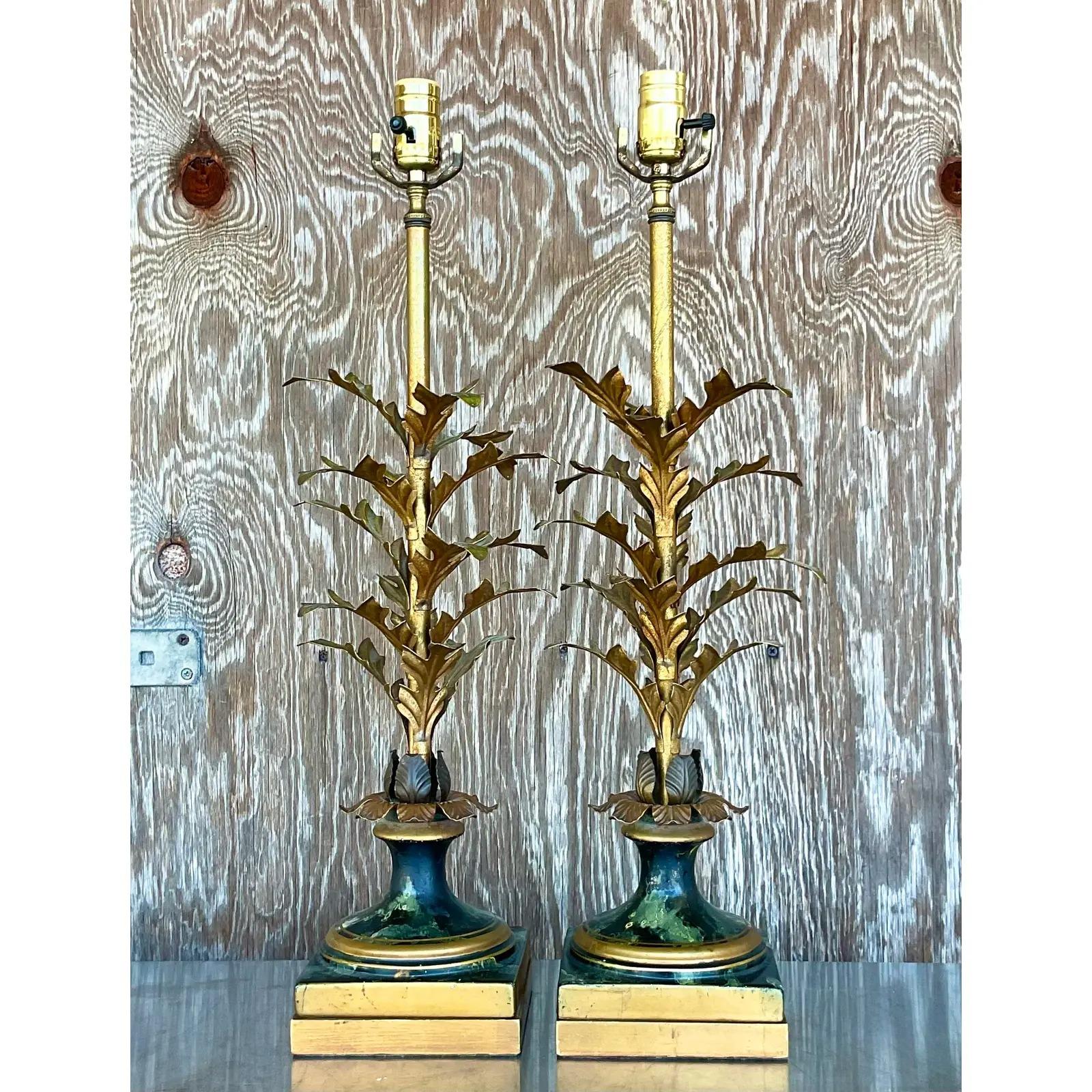 Vintage Regency Gold Leaf Lamps - a Pair For Sale 1