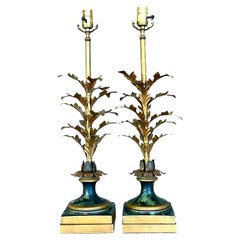 Vintage Regency Gold Leaf Lamps, a Pair