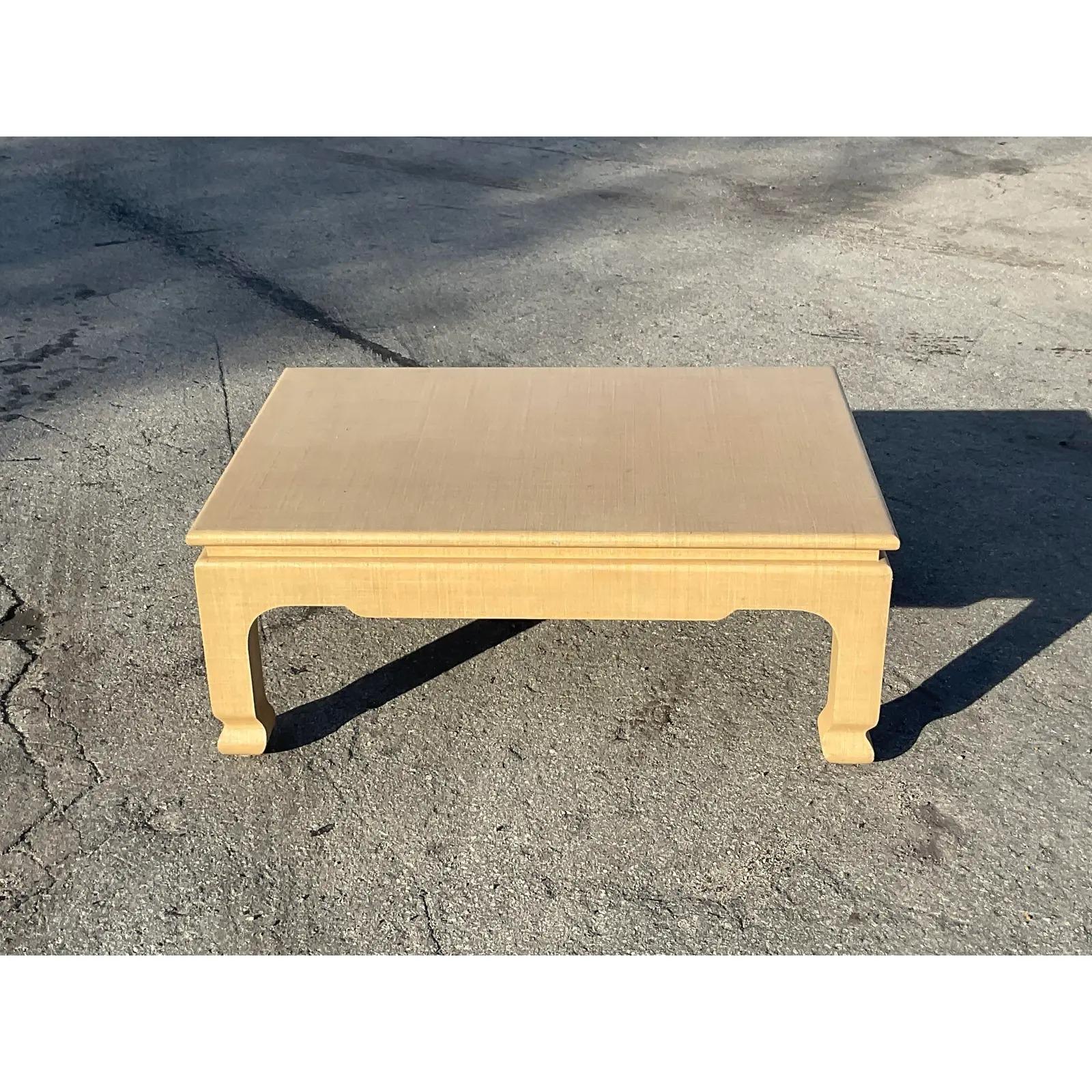 North American Vintage Regency Grasscloth Coffee Table After Harrison Van Horn